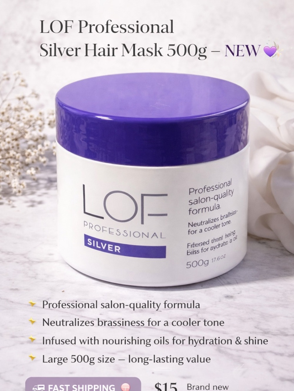 Silver Hair Mask – Purple/White LOF brand new